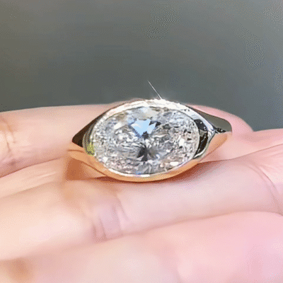 oval lab diamond signet ring bezel set minimal luxury ring