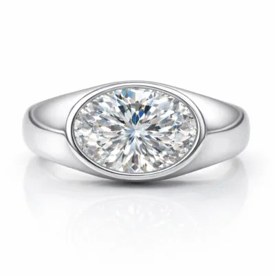 oval lab diamond signet ring bezel set minimal luxury ring