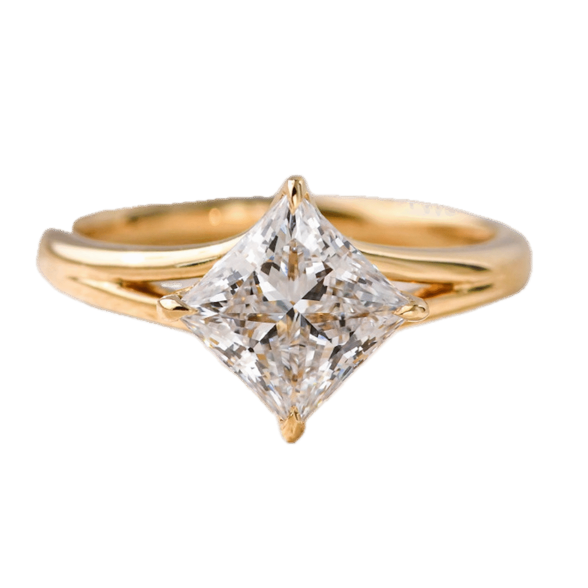 princess cut lab diamond ring – minimal y shank split band design