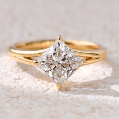 princess cut lab diamond ring – minimal y shank split band design