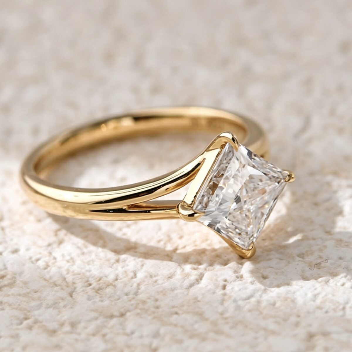 princess cut lab diamond ring – minimal y shank split band design