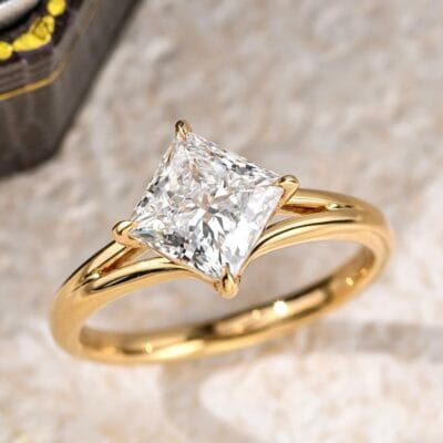 princess cut lab diamond ring – minimal y shank split band design