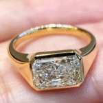 radiant cut lab diamond signet ring bezel set statement ring for men