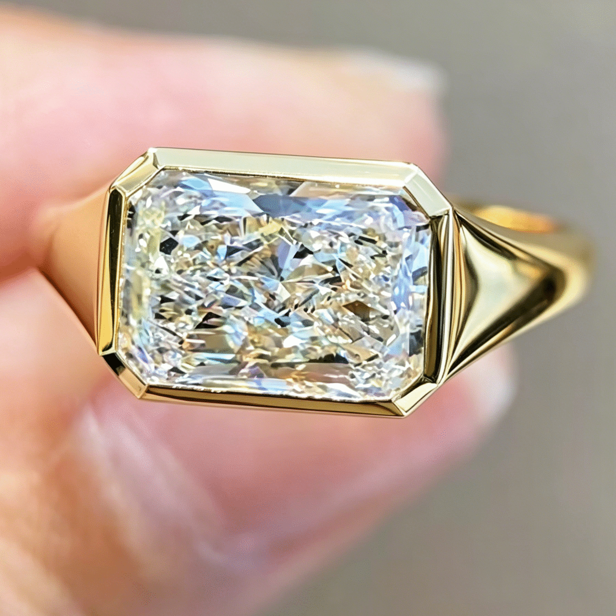 radiant cut lab diamond signet ring bezel set statement ring for men