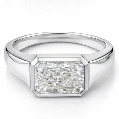radiant cut lab diamond signet ring bezel set statement ring for men