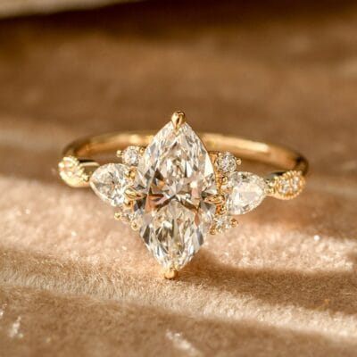 romantic multi stone cluster design marquise cut lab diamond engagement ring