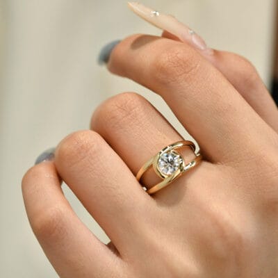spiral double band lab diamond ring sculptural gold wrap ring in 14k / 18k gold