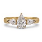 three pear lab diamond ring – brushed gold three stone elegant design