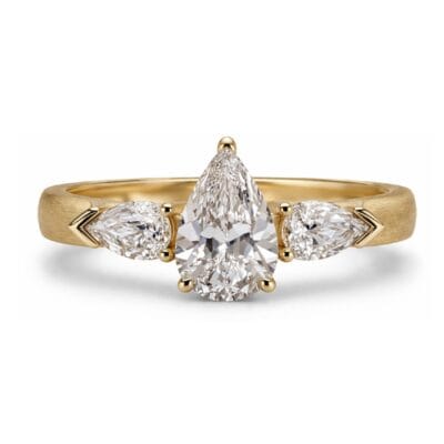 three pear lab diamond ring – brushed gold three stone elegant design