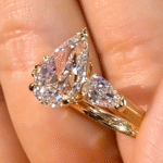 three pear lab diamond ring – brushed gold three stone elegant design 4