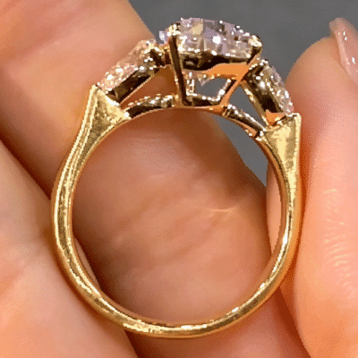 three pear lab diamond ring – brushed gold three stone elegant design 5