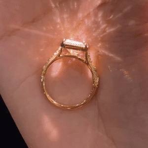 vintage floral engraved radiant cut lab diamond ring in 14k / 18k gold