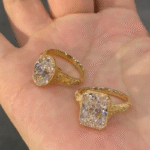 vintage floral engraved radiant cut lab diamond ring in 14k / 18k gold