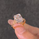 vintage floral engraved radiant cut lab diamond ring in 14k / 18k gold