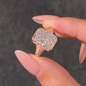 vintage floral engraved radiant cut lab diamond ring in 14k / 18k gold