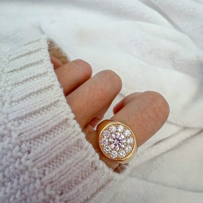 vintage halo signet diamond ring unisex old money lab grown diamond statement ring