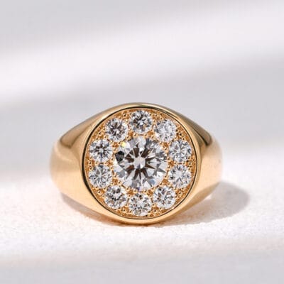 vintage halo signet diamond ring unisex old money lab grown diamond statement ring