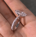 vintage marquise lab diamond ring with hidden halo and full engraved band