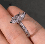 vintage marquise lab diamond ring with hidden halo and full engraved band