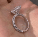 vintage marquise lab diamond ring with hidden halo and full engraved band
