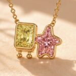 best friends forever necklace spongebob & patrick lab grown diamond pendant necklace