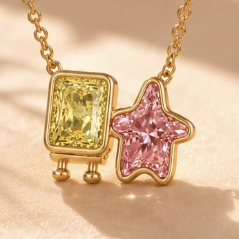 best friends forever necklace spongebob & patrick lab grown diamond pendant necklace