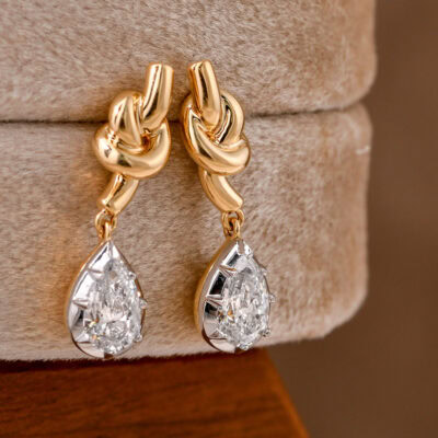 elara 2ct total lab grown diamond drop earrings | jm inspired two tone 18k gold & platinum