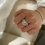 floral side stone round lab diamond engagement ring with hidden halo in 14k / 18k gold