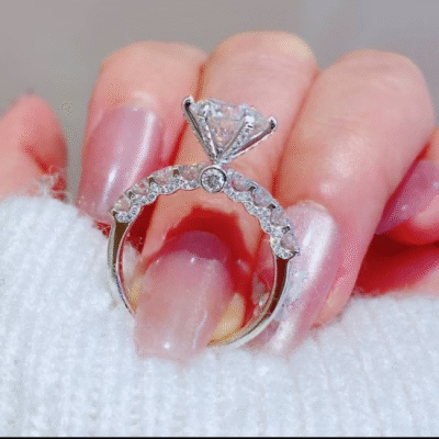 floral side stone round lab diamond engagement ring with hidden halo in 14k / 18k gold