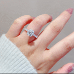 floral side stone round lab diamond engagement ring with hidden halo in 14k / 18k gold