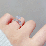 floral side stone round lab diamond engagement ring with hidden halo in 14k / 18k gold