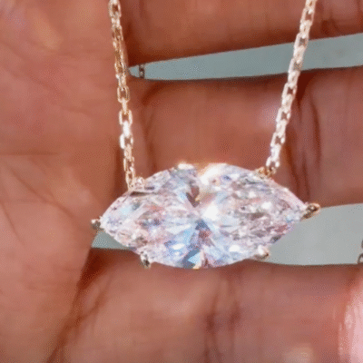 marquise horizontal lab diamond necklace – lip shape setting pendant in 14k / 18k gold / platinum
