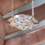 marquise horizontal lab diamond necklace – lip shape setting pendant in 14k / 18k gold / platinum