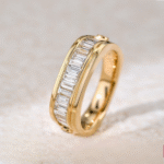 vintage baguette lab diamond band ring – ice candy texture thick gold statement ring in 14k / 18k gold