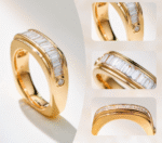 vintage baguette lab diamond band ring – ice candy texture thick gold statement ring in 14k / 18k gold
