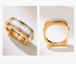 vintage baguette lab diamond band ring – ice candy texture thick gold statement ring in 14k / 18k gold