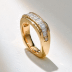 vintage baguette lab diamond band ring – ice candy texture thick gold statement ring in 14k / 18k gold