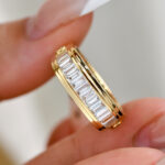 vintage baguette lab diamond band ring – ice candy texture thick gold statement ring in 14k / 18k gold