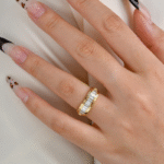vintage baguette lab diamond band ring – ice candy texture thick gold statement ring in 14k / 18k gold