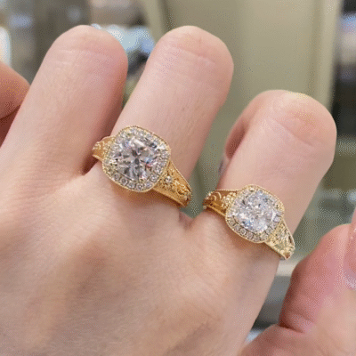 vintage cushion halo lab diamond ring antique inspired milgrain engagement ring