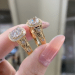 vintage cushion halo lab diamond ring antique inspired milgrain engagement ring