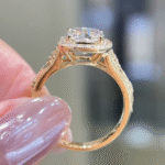 vintage cushion halo lab diamond ring antique inspired milgrain engagement ring