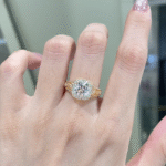 vintage cushion halo lab diamond ring antique inspired milgrain engagement ring