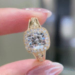 vintage cushion halo lab diamond ring antique inspired milgrain engagement ring