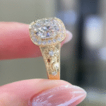 vintage cushion halo lab diamond ring antique inspired milgrain engagement ring