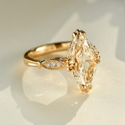 vintage european royal style marquise lab diamond engagement ring – filigree ring in 14k / 18k gold