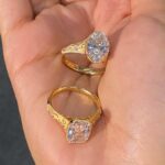 vintage floral engraved lab diamond ring cushion/oval/radiant cut in 14k / 18k gold