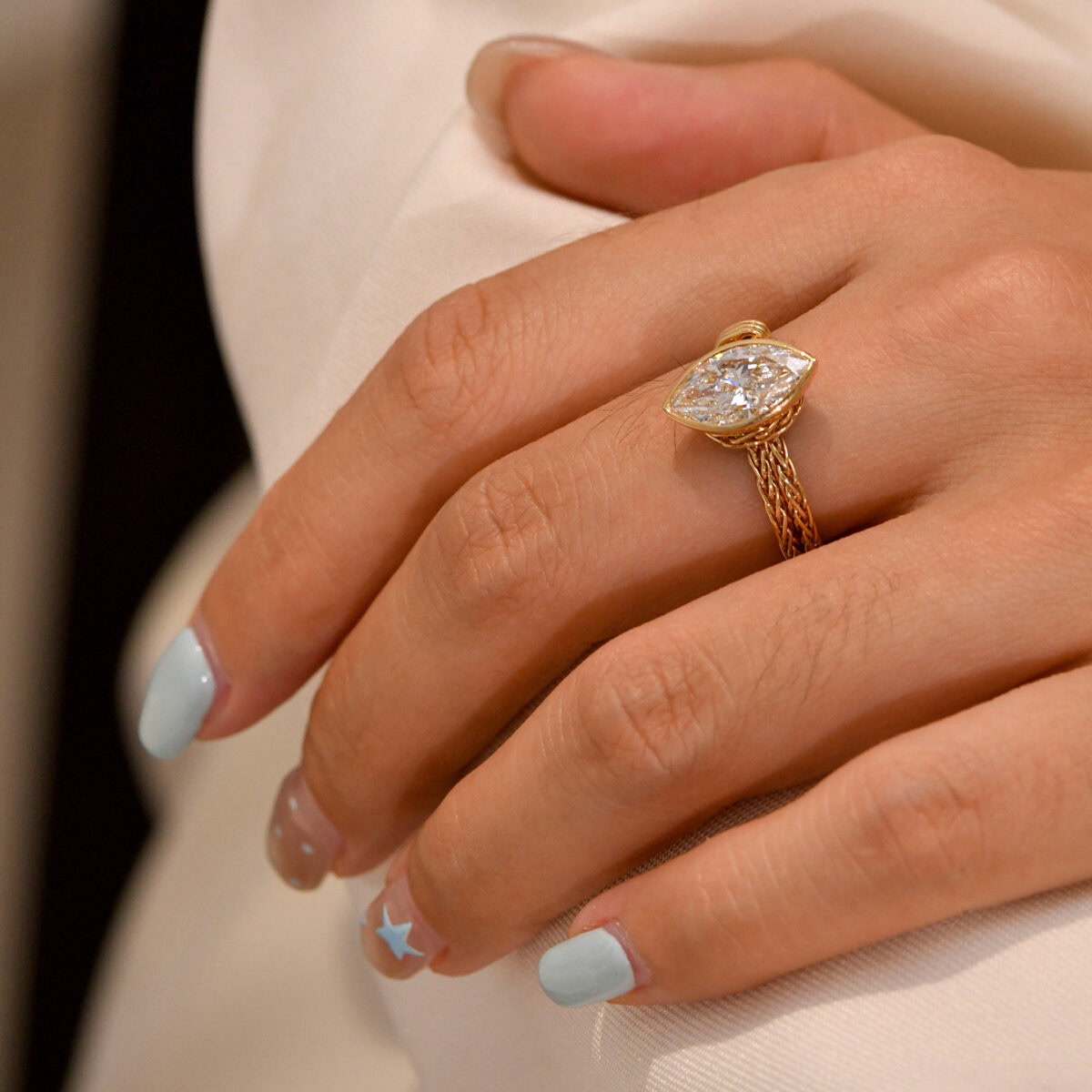 vintage marquise soft chain lab diamond ring