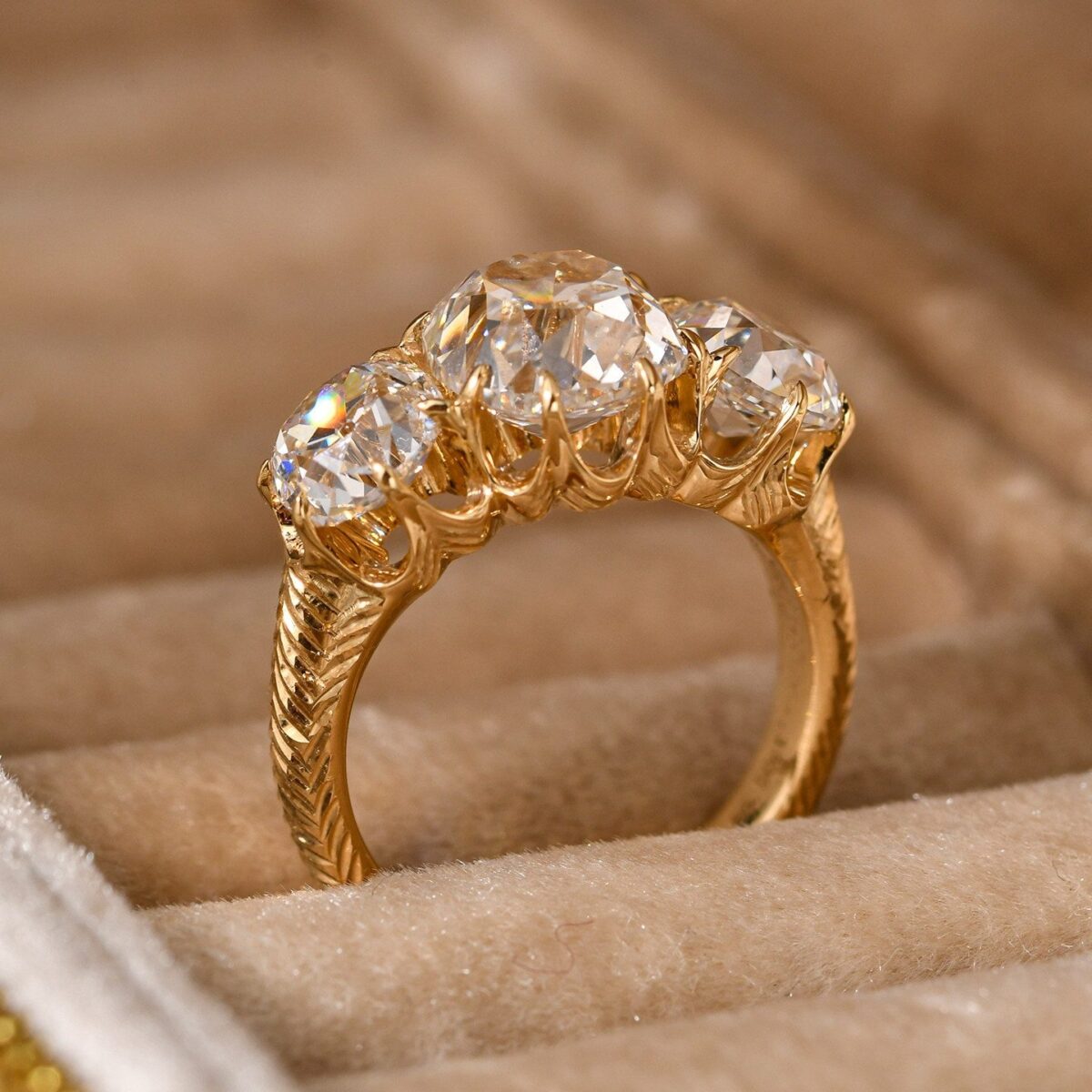 edwardian revival old european cut lab diamond cluster ring – vintage floral halo statement ring in 14k / 18k gold
