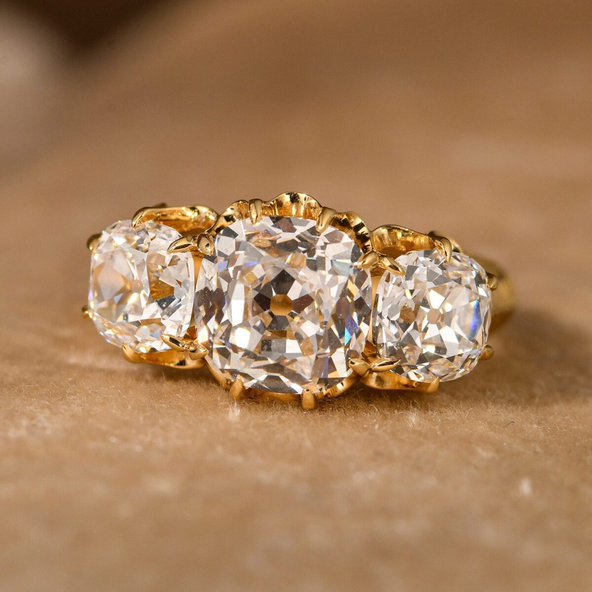 edwardian revival old european cut lab diamond cluster ring – vintage floral halo statement ring in 14k / 18k gold